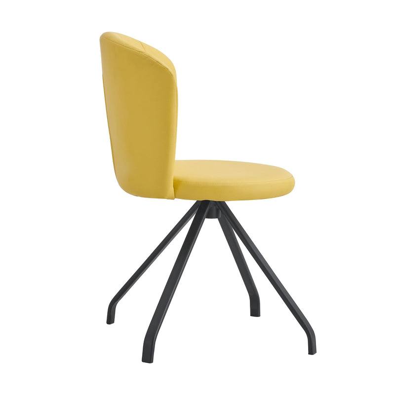 Light yellow 360 Swivel Makeup Home Office Chair, PU Vanity Chair, Nail chair for Women, queen fancy chair for girls,Upholstered Chair with Black Metal Legs for Dining Room bedroom and Living room