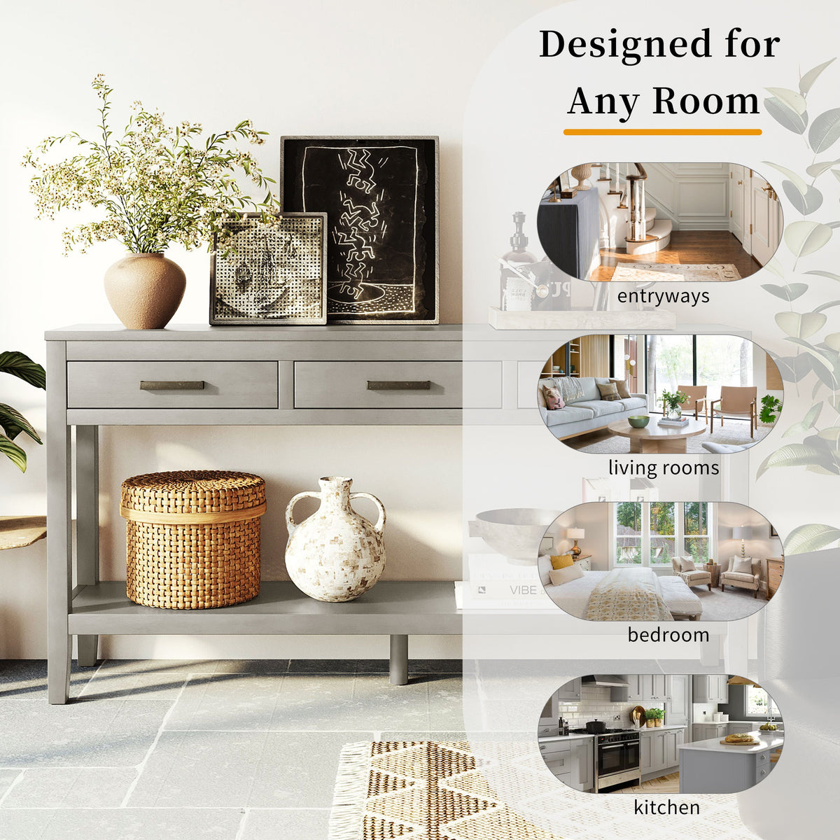 U_STYLE 59.1'' Farmhouse Entryway Table with 3 Drawers, photo 6 of 10