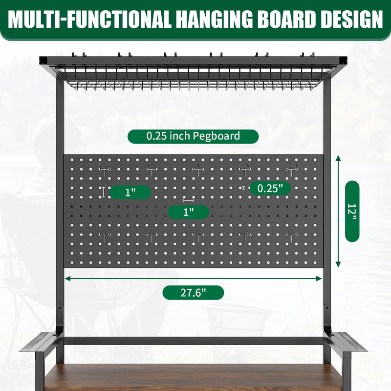 Fishing Rod Storage Rack With Pegboard, Rolling Tackle Organizer Cart - Black, photo 3 of 13