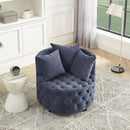 Modern Upholstered Swivel Chair With Button Tufted Design And Movable Wheels by HouseOfZazla
