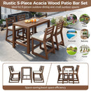 TREXM Rustic Patio Bar Set with Ergonomic Chairs, Solid Wood Slatted Tabletop in Mocha+Beige Cushion by Montret