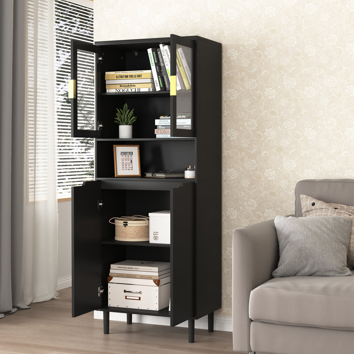 Tempered Glass Door Tall Storage Bookcase, photo 4 of 10