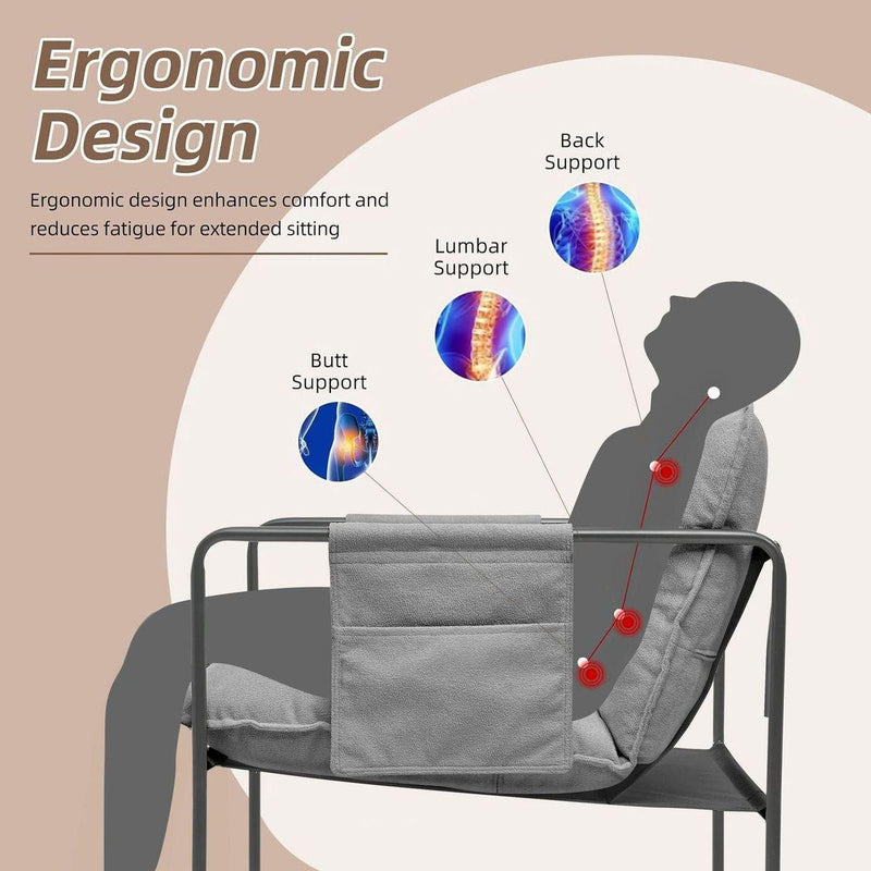 2 Sets 1 Case, Upholstered hanging armchair with arm pocket metal frame, crushed foamcushions and skin-friendly braid for living room and bedroom. Grey color