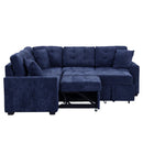 82.6" L-shape Sofa Bed Pull-out Sleeper Sofa with Wheels, USB Ports, Power Sockets for Living Room, Navy Blue