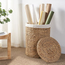 Round Tall Water Hyacinth Woven Wicker Laundry Hamper With Lid - For Clothes, Toys And Book Storage With Removable Liner - 15" X 15" X 20" - Natural Brown by HouseOfZazla