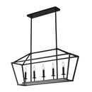 5 Light Farmhouse Kitchen Island Lighting, 5 Light Industrial Linear Chandelier For Dining Room Metal Hanging Pendant Light Fixture For Bedroom Living Room Hallway Conference Room - Matte Black by HouseOfZazla