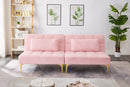 71" Convertible sofa bed futon with gold metal legs teddy fabric (Pink)