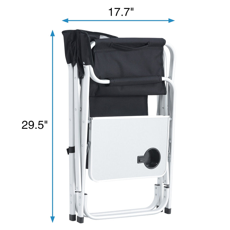 1-piece Padded Folding Outdoor Chair with Side Table and Storage Pockets,Lightweight Oversized Directors Chair for indoor, Outdoor Camping, Picnics and Fishing,Black/Grey