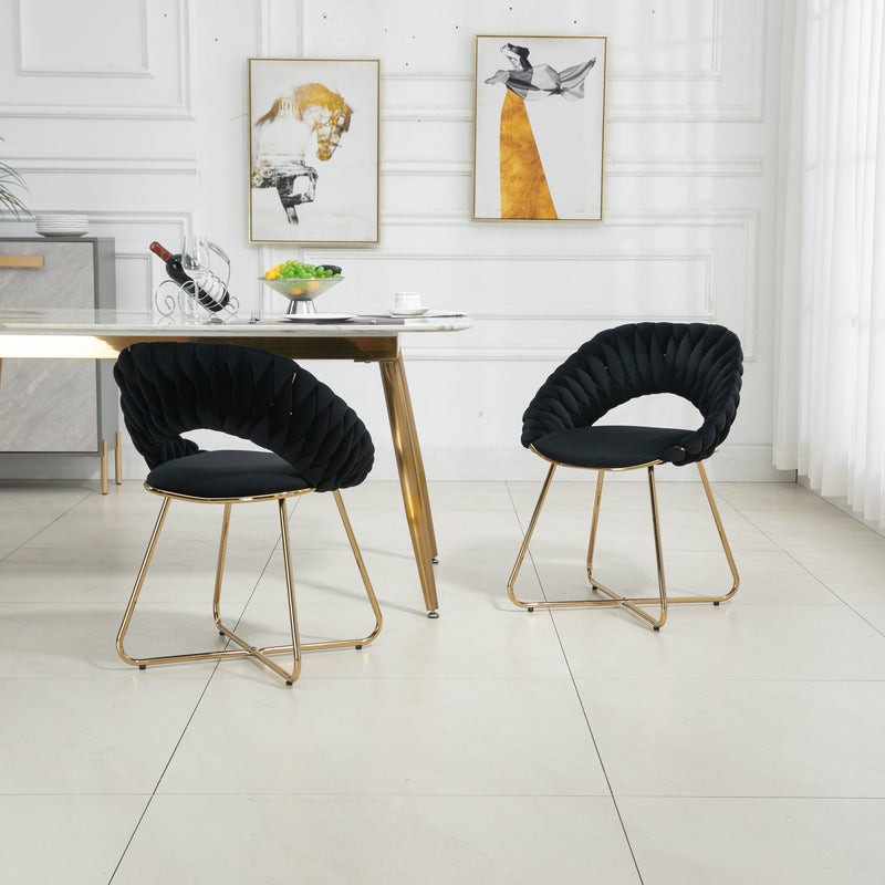 Accent Chairs Set of 2, Velvet Side Chairs with Gold Legs, Mid-Century Upholstered Dining Chairs for Living Room, Kitchen, Bedroom, Beauty Room