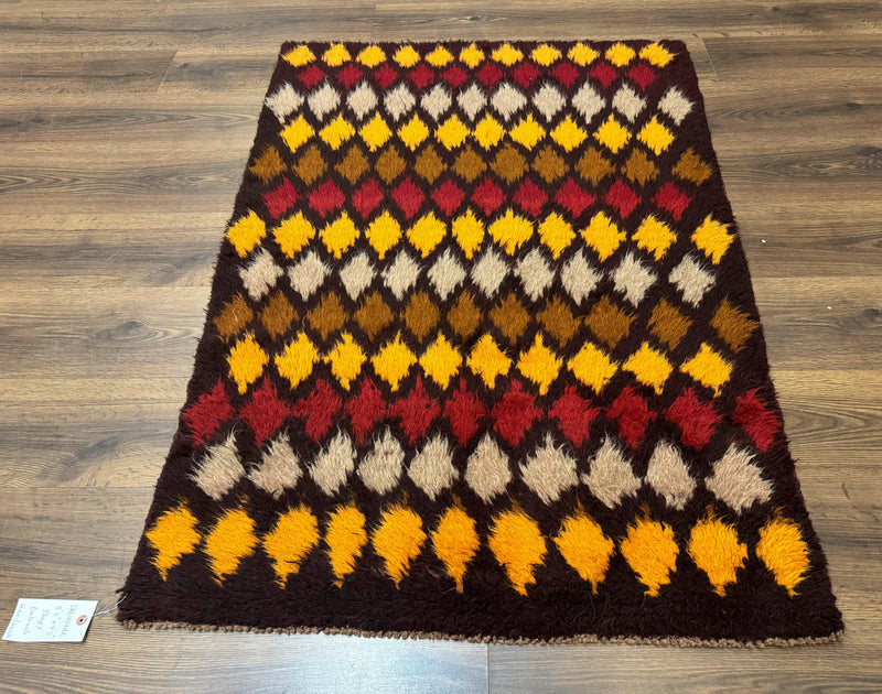 Shaggy Balouch Rug 3x4, Tribal Rug, Afghan Rug, Brown, Multicolor