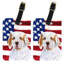 USA American Flag with Clumber Spaniel Luggage Tag