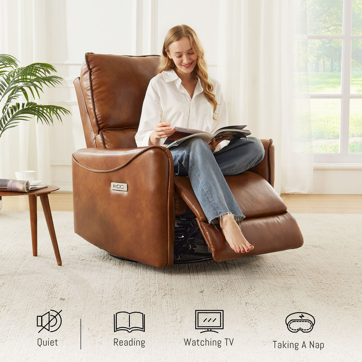 Electric Recliner Chair With Rocker And Swivel Function - Brown, photo 3 of 9