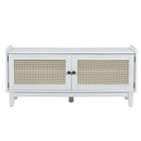 TREXM Boho Rattan Entryway Bench with Storage