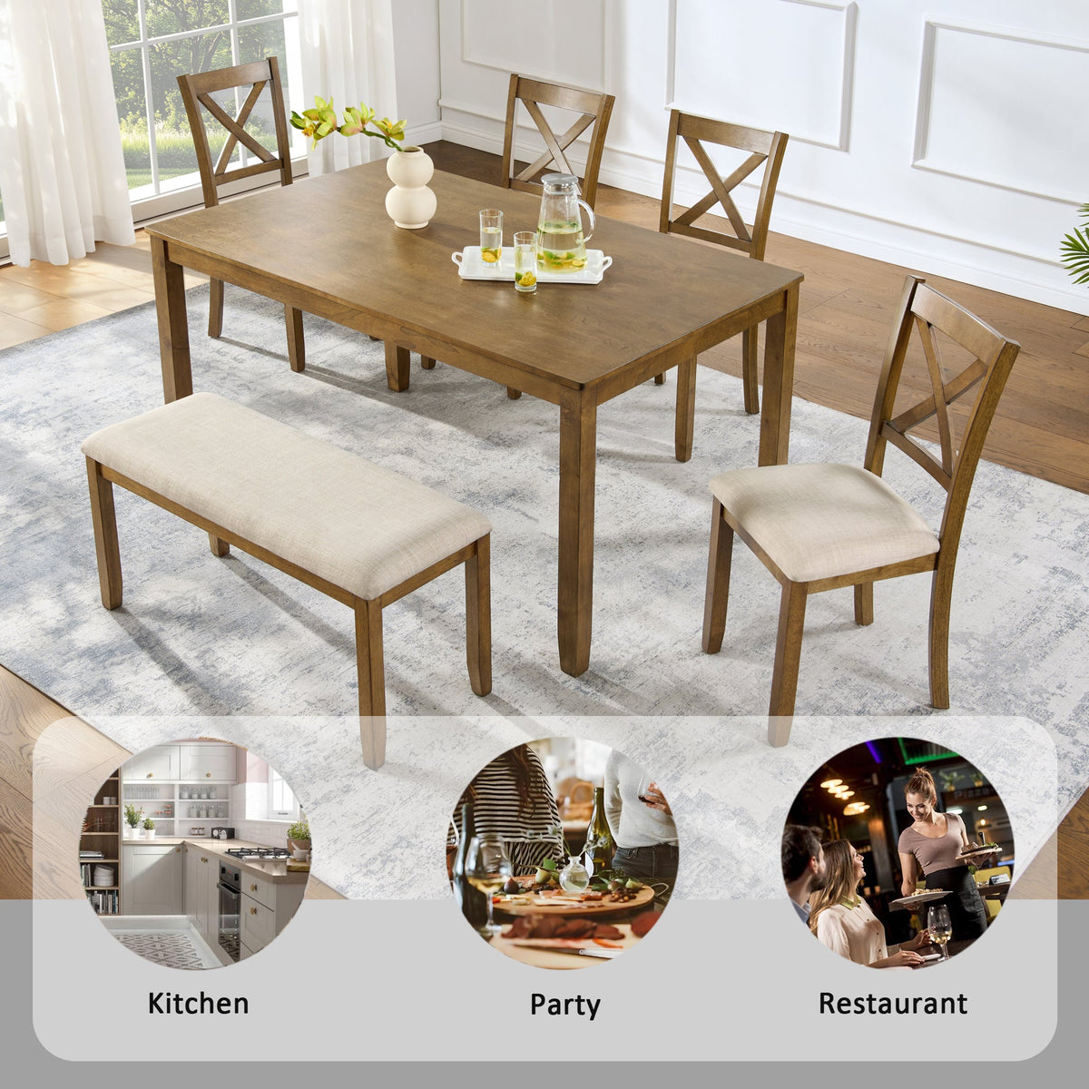 Oak Finish 6-Piece Dining Table Set, photo 3 of 10