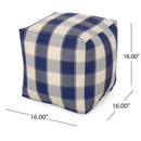Connor Checkered Square Pouf Ottoman and Floor Cushion Ivory Navy