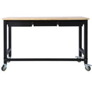 Work Bench, Workbench With Drawer Storage, Heavy Duty Bamboo Wood Work Table With Wheels For Garage Home Office by HouseOfZazla