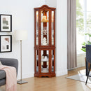 Corner Curio Cabinet With Lights, Adjustable Shelves, Mirrored Back - Walnut by HouseOfZazla
