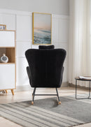 35.5 inch Rocking Chair, Soft Teddy Velvet Fabric Rocking Chair for Nursery, Comfy Wingback Glider Rocker with Safe Solid Wood Base for Living Room Bedroom Balcony (dark grey)