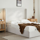 Caron - Queen Size Upholstered Wingback Bed With Adjustable Base Bundle Set - Ivory by Unique Piece Furniture