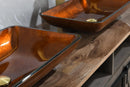 22.5" L -L -14.5" W -4 1/2 in. Handmade Glass Rectangle Vessel Bathroom Sink Set in Rich Chocolate Brown Finish with gold Faucet and gold Pop Up Drain