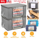 2Pcs Clothes Storage Bag 90L Large Capacity Foldable Closet Organizer w/ Thick Fabric Clear Window Dual-Zipper for Clothes Comforters Blankets Bedding