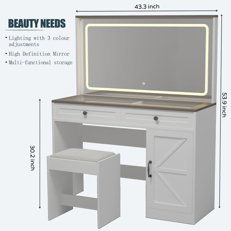 Walker Edison | Farmhouse Makeup Vanity Table Desk with Stool