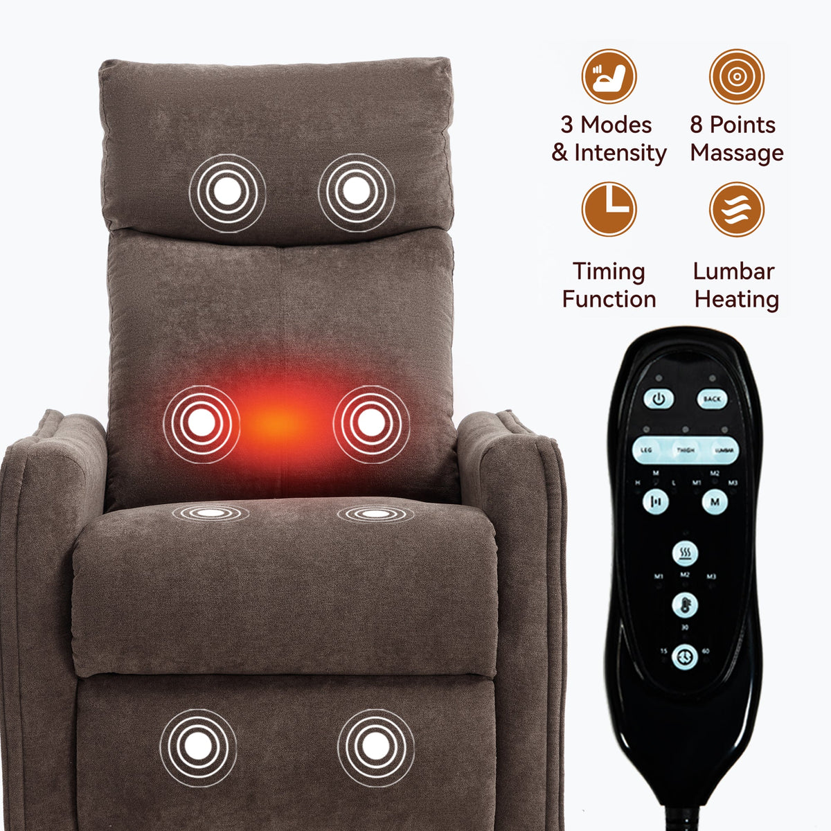 Heat Massage Manual Recliner Chair with Rocker and Swivel in Fabric, photo 9 of 10