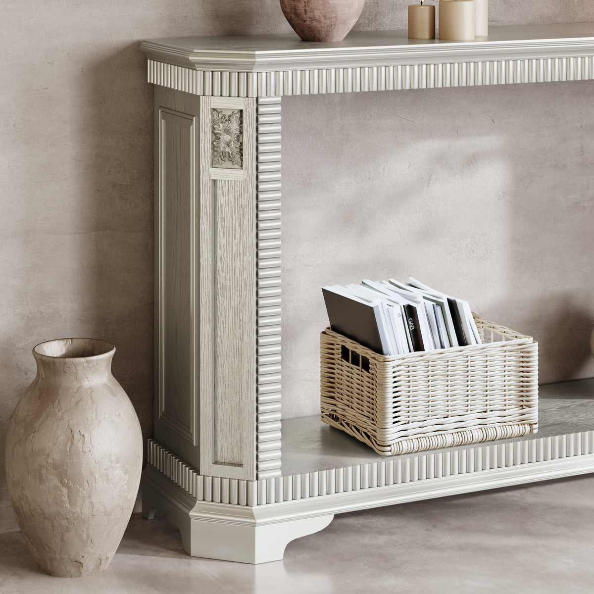 55-Inch Retro Carved Console Table, 2-Tier Open Storage, Champagne Silver, photo 10 of 10