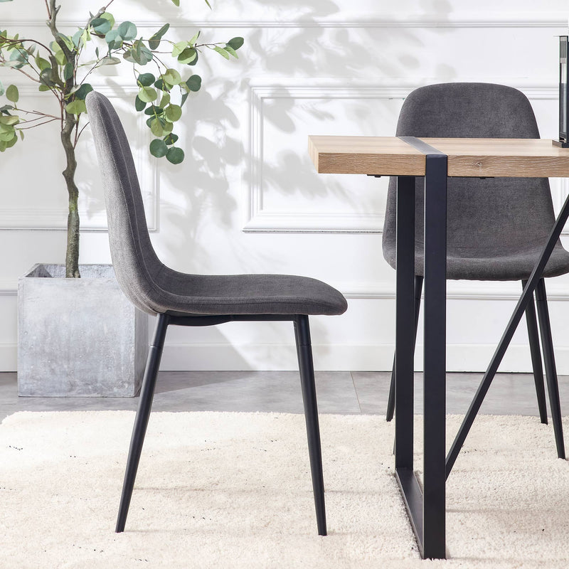 A set of 6 modern medieval style restaurant cushioned side chairs, equipped with soft cushions and black metal legs, suitable for kitchens, lounges, and farmhouses.