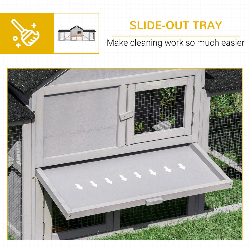 83"L Outdoor Rabbit Hutch, Guinea Pig Cage Indoor Outdoor Wooden Bunny Hutch with Double Runs, Weatherproof Roof, Removable Tray, Ramps, Gray