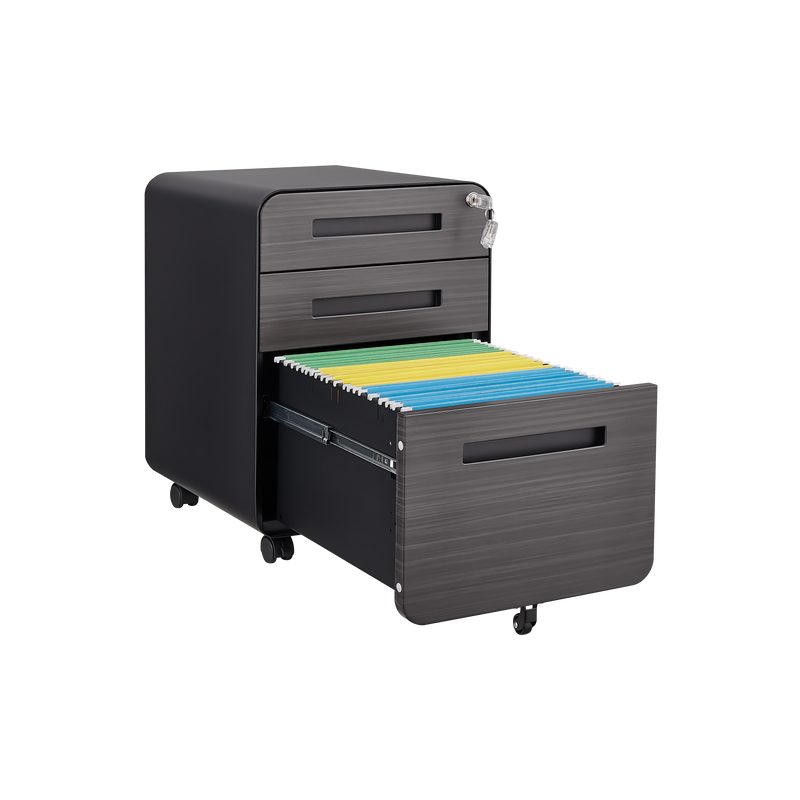 3 Drawer Mobile File Cabinet Under Desk Office,Simple Style Versatile Storage Cabinet for Legal/Letter/A4 Files, 5 Wheel Design Anti-Tilting Cold Rolled Steel Waterproof Moisture-Proof Black