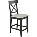 60"Lx30"W Solid Wood Farmhouse Counter Height Dining Table Set with 3-Tier Storage Shelves, Upholstered Dining Chairs for 4, 5-Piece, Gray