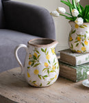7.9x6.5x7.9' White Ceramic Pitcher Vase with Yellow Lemon Motif by HouseOfZazla