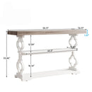 Console Sofa Table With 3 Shelves, Floral Carved Accent - Gray / White by HouseOfZazla