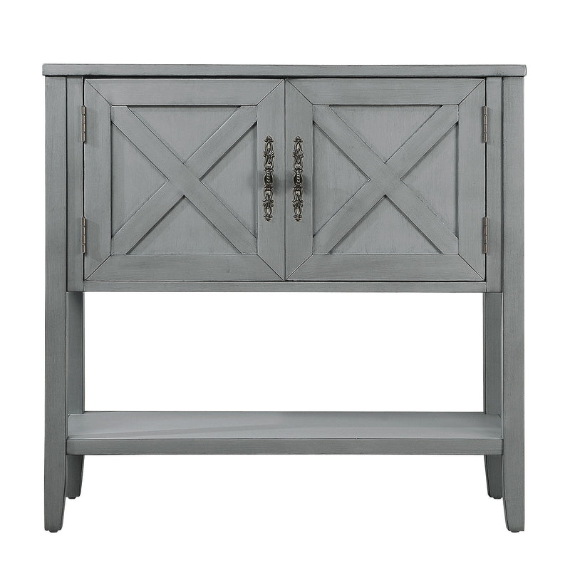 35" Farmhouse Wood Buffet Sideboard Console Table with Bottom Shelf and 2-Door Cabinet, for Living Room, Entryway, Kitchen Dining Room Furniture (Antique Gray)