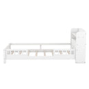 Wood Platform Bed With Built In LED Light, Storage Headboard And Guardrail