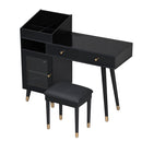 Modern Makeup Vanity Desk With Drawers Cabinet & Charging Port Engineered Wood Space Saving Design For Small Places - Black by HouseOfZazla