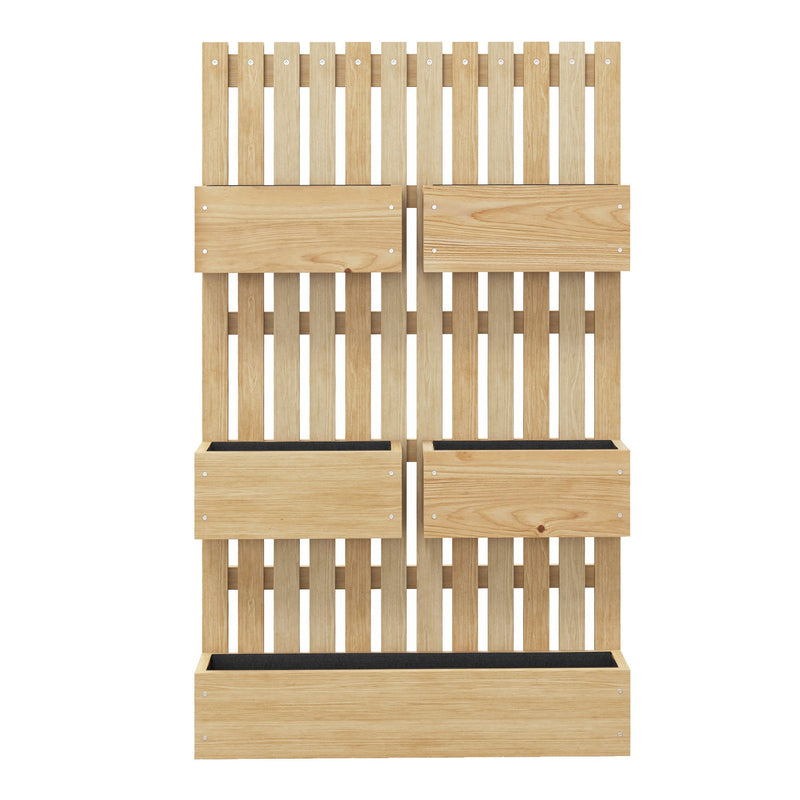 5 Box Raised Garden Bed with Trellis for Vine Flowers & Climbing Plants, 39" Tall Wall-Mounted Wood Planter Box Set with Adjustable Height, Drainage Hole, Natural
