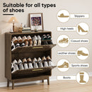 Freestanding Shoe Cabinet With 2 Flip Top Drawers For Entryway - Walnut by HouseOfZazla