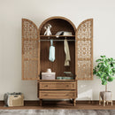Tall Kitchen Pantry Cabinet With Hollow Carved Doors 2 Drawers And Adjustable Shelves Storage Display Cabinet For Kitchen Dining Room Or Living Room - Walnut