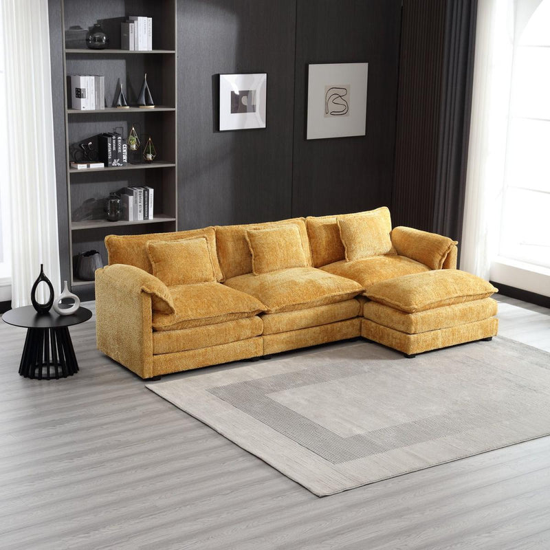 Modern Large boucle Fabric L-Shape Sectional Chenille fabric, movable pedals, detachable armrests, oversized three-seat Sofa