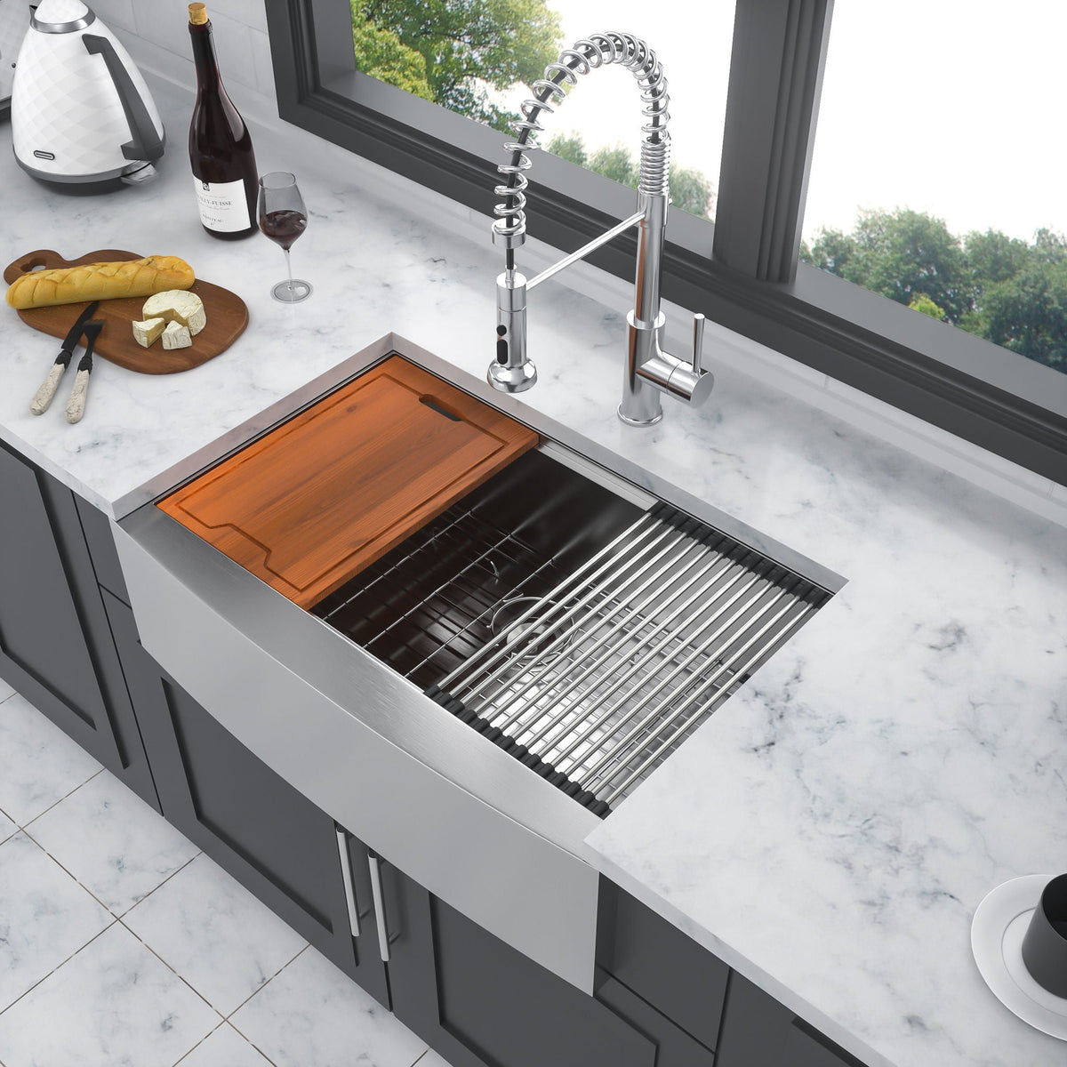 Classic Ceramic Farmhouse Sink Workstation Single Bowl With Durable Finish, photo 13 of 40