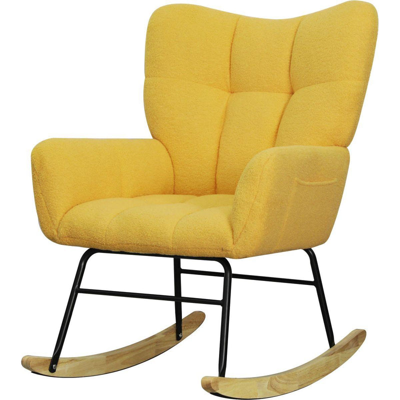 Teddy Fabric Rocking Chair, Modern Rocking Accent Chair for Nursery, Living Room, Bedroom, Yellow