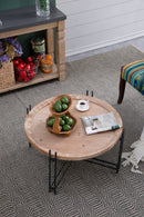 Farmhouse Round Wooden Round Coffee Table With Metal Legs - Black / Brown by HouseOfZazla
