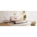Queen Size Upholstered Platform Bed with 2 Drawers and 1 Trundle, Classic Metal Strip Headboard Design, Pink