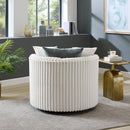 Malna Plush Wide Wale Corduroy Upholstered Barrel Accent Chair with Wheels