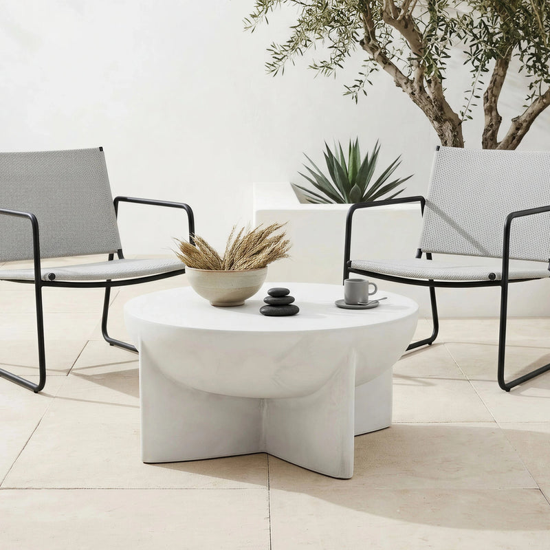 Matte White Round Coffee Table, Magnesium Oxide Sculptural Tripod Base, photo 5 of 9