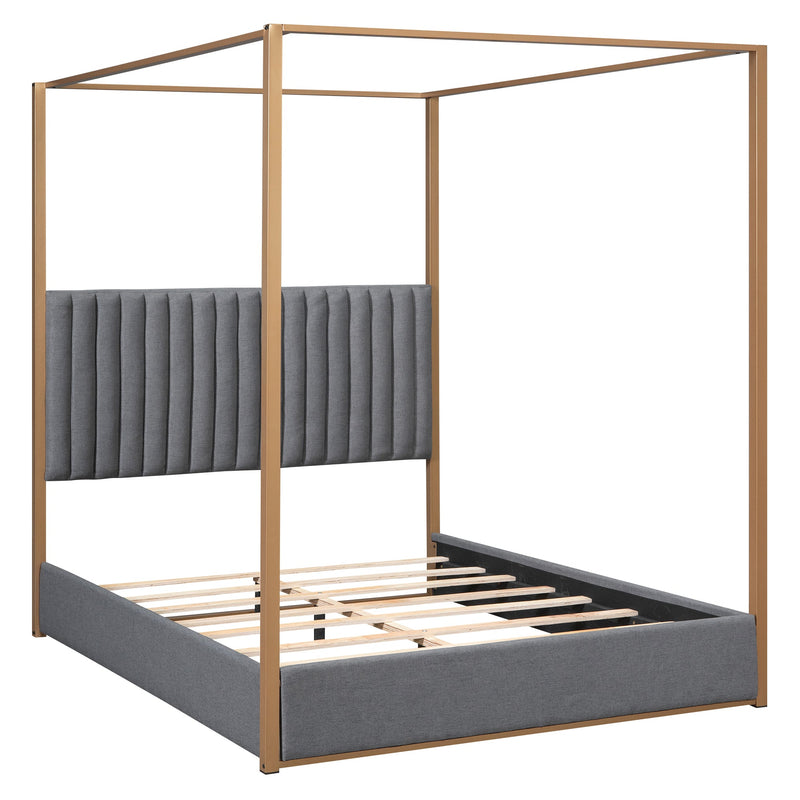 Walker Edison - Queen Size Upholstery Canopy Platform Bed with Headboard and Metal Frame, Gray