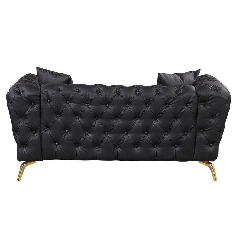 65.5" Modern Sofa Couch PU Upholstered Loveseat Sofa with Sturdy Metal Legs, Button Tufted Back for Living Room, Apartment, Home Office, Black