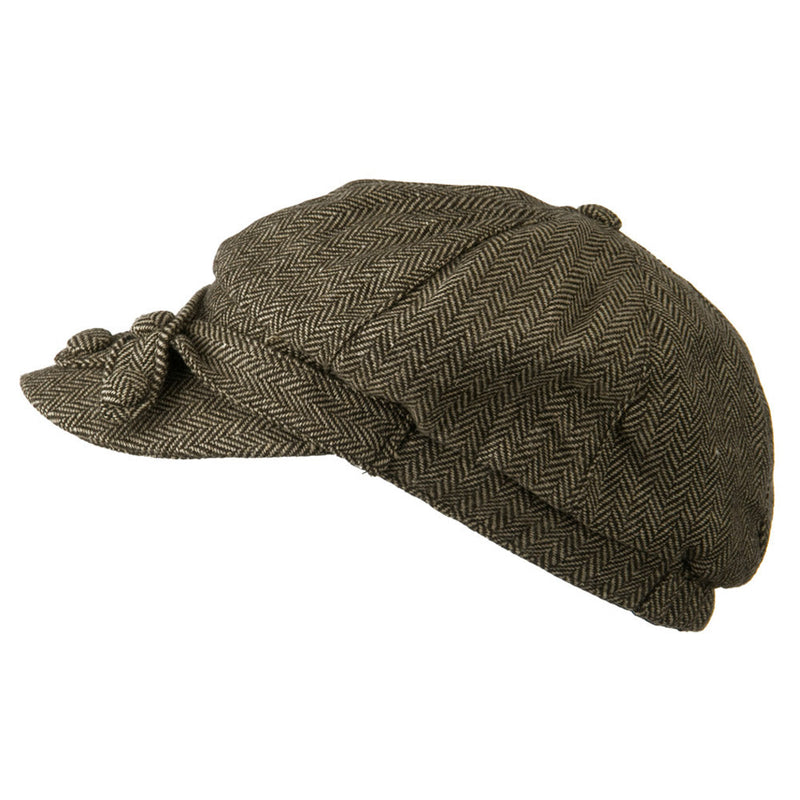 Wool Blend Tweed Newsboy with 3 Button Accent